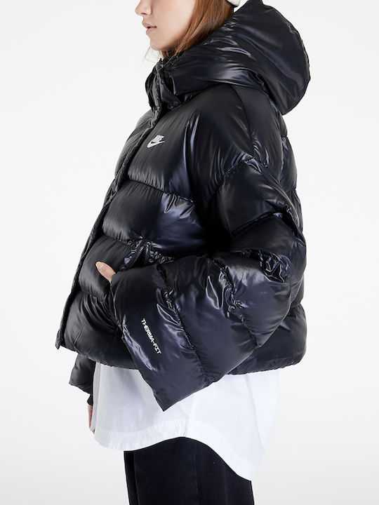 Therma Fit City Κοντό Γυναικείο Puffer Μπουφάν για Χειμώνα Μαύρο