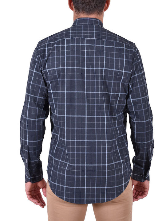 Dors Men's Shirt Long Sleeve Flannel Checked Navy Blue