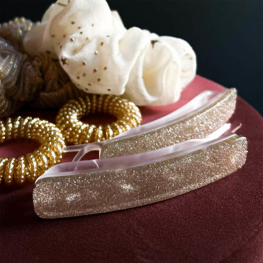 Invisibobble Set of Hair Barrettes Barrette Time Shine Glitterally Beige 2pcs