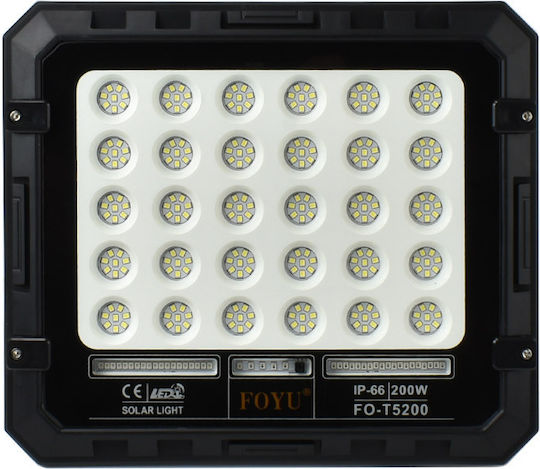 Foyu Αδιάβροχος Слънчев LED Προβολέας 200W Студено бяло 6500К με Τηλεχειριστήριο IP66