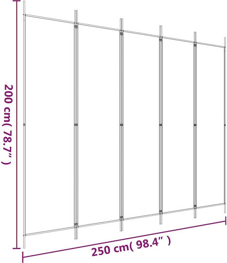 vidaXL Dekorativer Raumteiler Stoff mit 5 Paneelen Charcoal 250x200cm