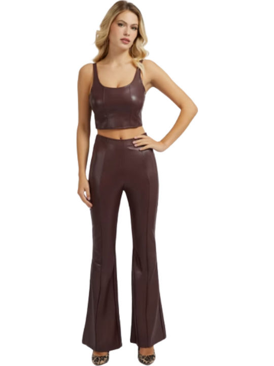 Women's Crop Top Leather Sleeveless Brown