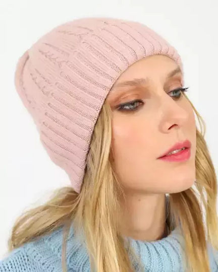 Beanie Frauen Beanie mit Rippstrick in Rosa Farbe
