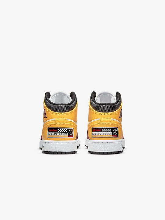 Air  1 Retro Mid Kids High Sneakers with Laces White / Varsity Red / Yellow