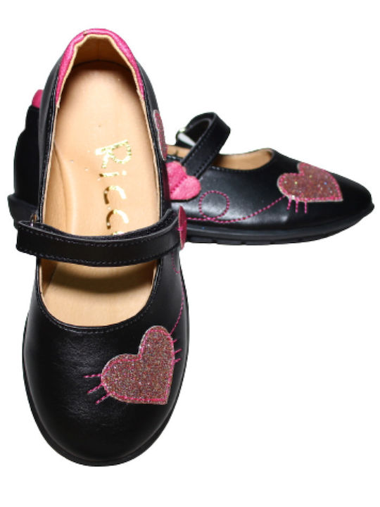 Ricco Mondo Kids Anatomic Leather Ballerinas with Hoop & Loop Closure Black