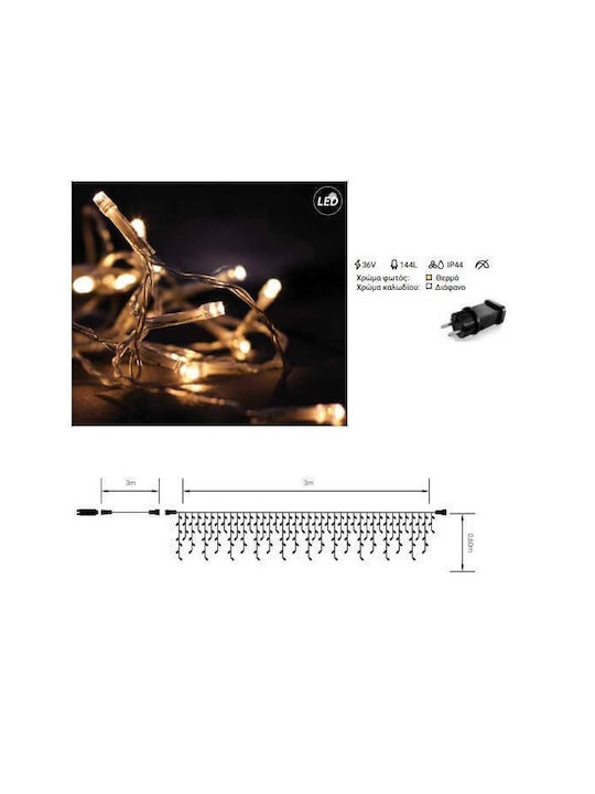 144 Lights LED 3m. x 60cm Warm White type Rain 3M