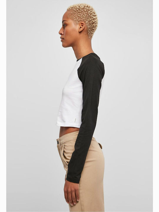 Γυναικείο Crop Top Βαμβακερό Μακρυμάνικο White/black