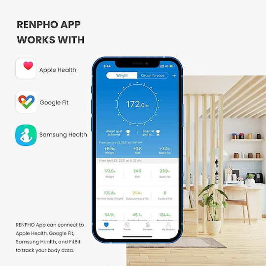 Renpho Smart Bathroom Scale with Body Fat Counter & Bluetooth Black CS20M