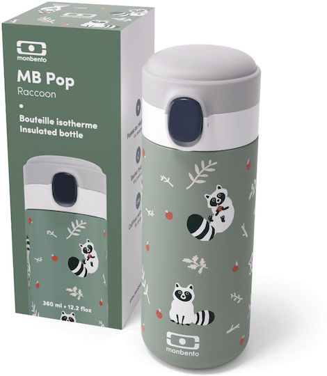 Monbento MB Pop Raccoon Παιδικό Παγούρι Θερμός Αλουμινίου Πράσινο 360ml
