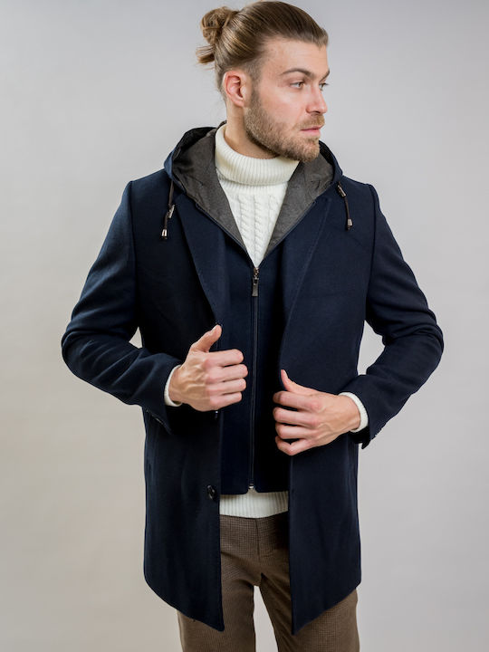 Blue semi-coat with detachable hood, LEXTON