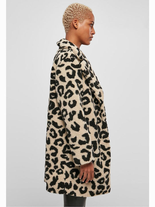 Sherpa Women's Leopard Sand Leo Coat Oversized with Buttons