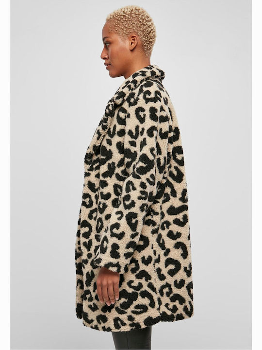 Sherpa Women's Leopard Sand Leo Coat Oversized with Buttons