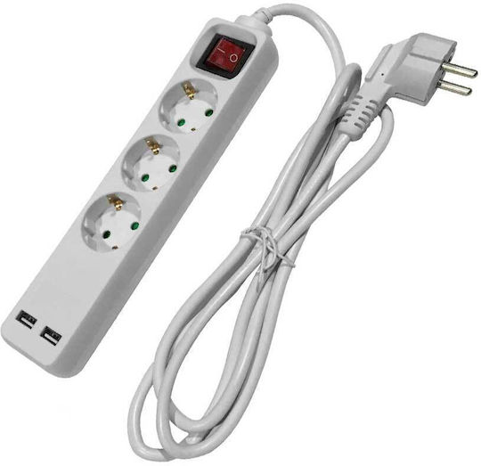 Entac ESE1.5G3-1.5-SW-USB Power Strip 3 Positions with 2 USB-A, Switch and Cable 1.5m