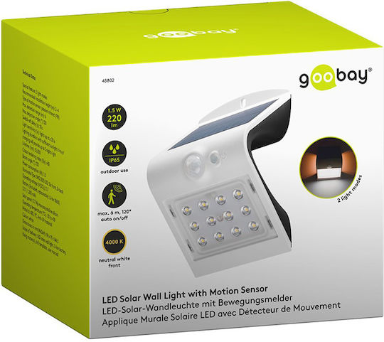 Goobay Montat pe perete Lampă Solară 1.5W 220lm Alb Natural 4000K cu Senzor de Mișcare IP65 14.45bucx9.6bucx7.9buccm