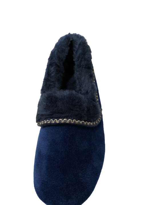 Dicas Κλειστές Γυναικείες Παντόφλες Με γούνα σε Μπλε Χρώμα