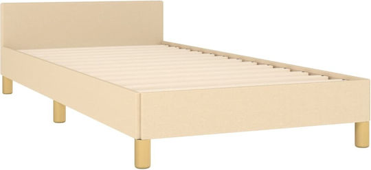 Pat Single Tapițat cu Material Crem pentru Saltea 100x200cm