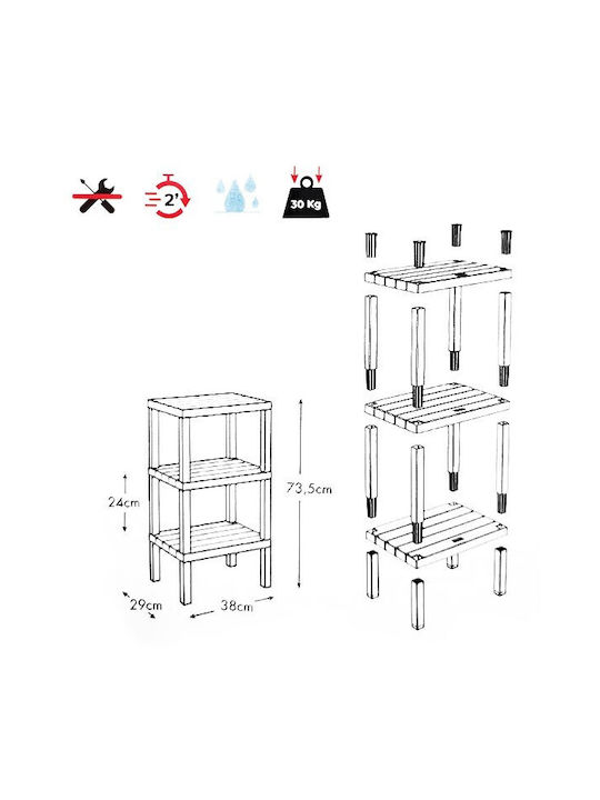 Viosarp Floor Bathroom Shelf Plastic with 3 Shelves 38x29x73.5cm Gray
