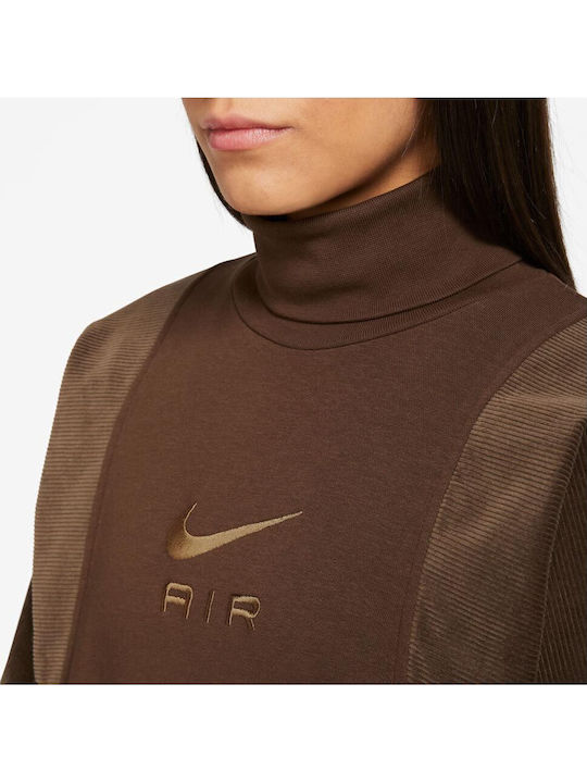 Sportswear Air Women's Fleece Blouse Turtleneck Long Sleeve Brown