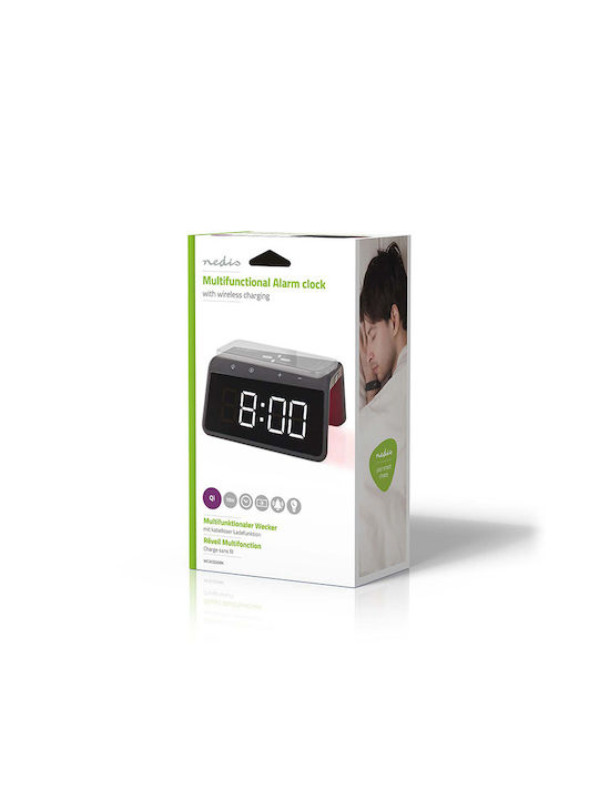 Nedis Ceas Digital de Masă cu Alarmă & Încărcare Wireless Negru WCACQ30BK