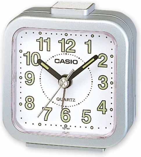 Casio Επιτραπέζιο Ρολόι LED Πλαστικό με Ξυπνητήρι Ασημί TQ-141-8EF