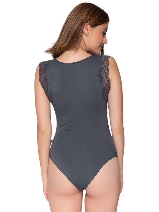 Sleeveless Bodysuit with Lace Regular Fit Anthracite