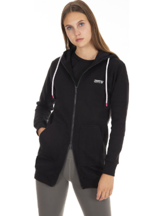 Long Women's Sweatshirt Jacket Hooded Black