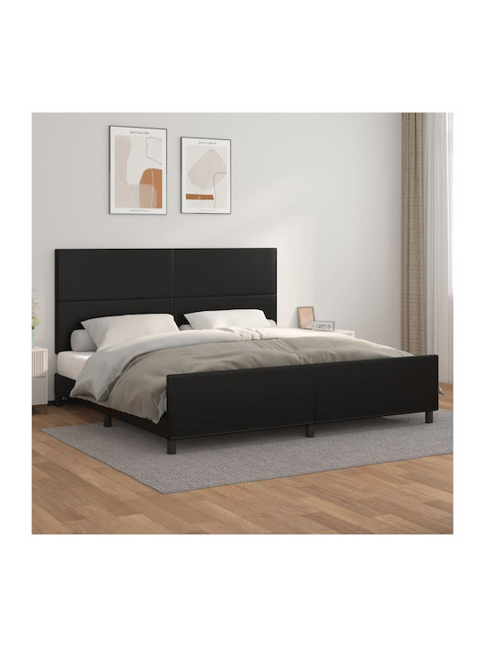 Κρεβάτι King Size Επενδυμένο με Δερματίνη Μαύρο με Τάβλες για Στρώμα 200x200cm
