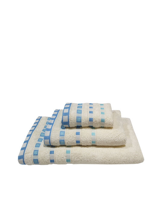 Le Blanc Hand Towel Πεννιέ Ζακάρ Πουά 7000011-10 30x50cm. Cream-Turquoise Weight 450gr/m²