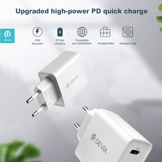 Devia Φορτιστής Χωρίς Καλώδιο με Θύρα USB-C 20W Power Delivery Λευκός (RLC-511)