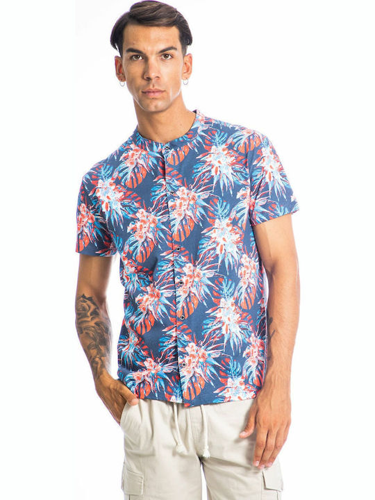 Κοντομάνικο Βαμβακερό Πουκάμισο Floral Indigo