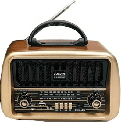 NS8068BT Retro Portable Radio Rechargeable with Bluetooth and USB Gold