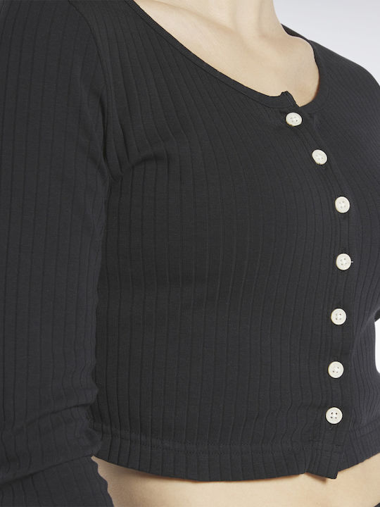 Short Women's Cardigan with Buttons Black