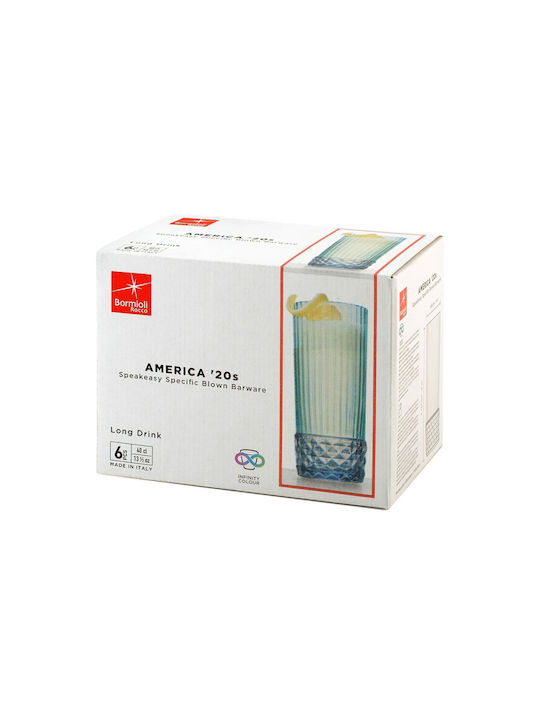 Bormioli Rocco America 20s Set de Pahare pentru apa din Sticlă Blue 400ml 6buc