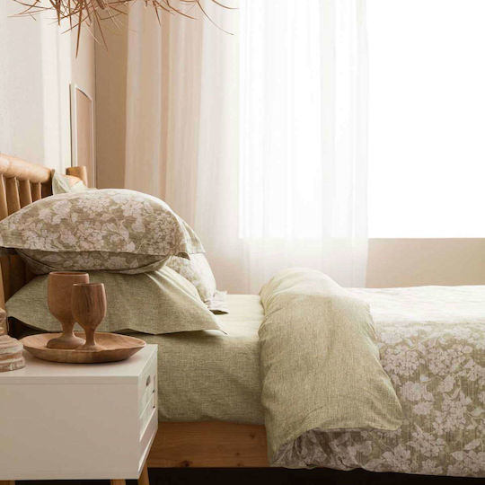 Vesta Home Duvet Cover Set Cotton Satin King Size with 2 Pillowcases 260x240 Sanel 1 Khaki / Olive