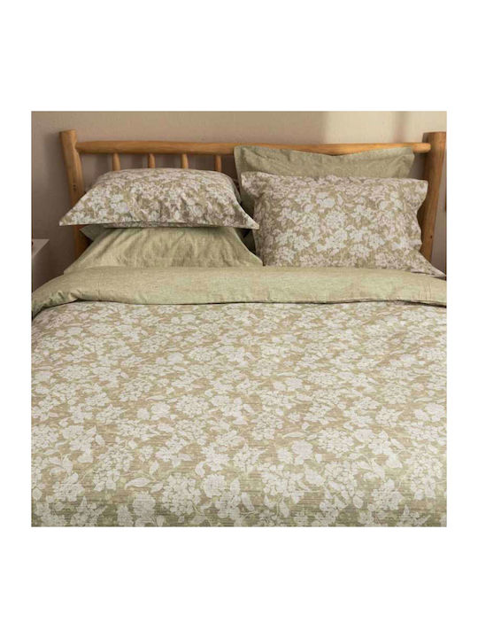Vesta Home Duvet Cover Set Cotton Satin King Size with 2 Pillowcases 260x240 Sanel 1 Khaki / Olive