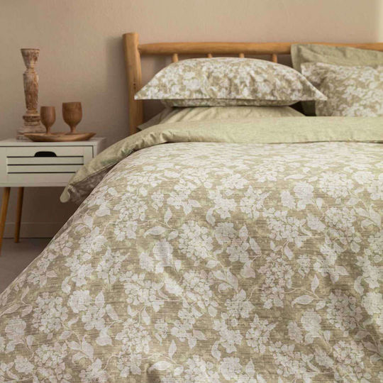 Vesta Home Set Duvet Cover Sanel Cotton Satin 230x240cm Super King with 2 Pillowcases 1 Khaki / Olive