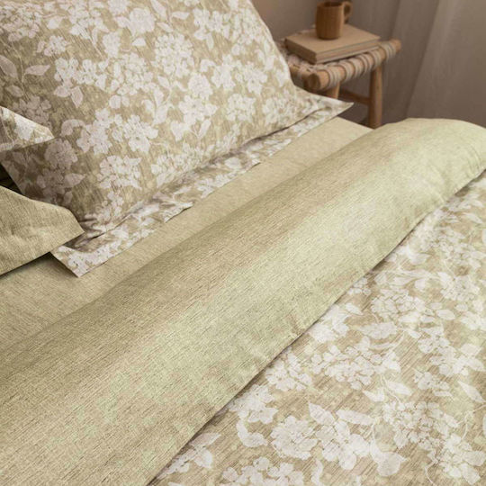 Vesta Home Set Duvet Cover Sanel Cotton Satin 230x240cm Super King with 2 Pillowcases 1 Khaki / Olive