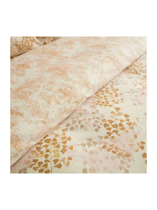 Vesta Home Duvet Cover Set Cotton Satin Queen with 2 Pillowcases 230x240 Lydia 2 Brown / Beige