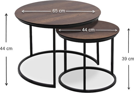 Round Zigon Set Gary Wooden Walnut 2 Pieces W65xL65xH44cm