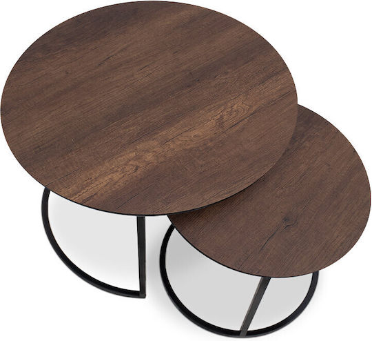 Round Zigon Set Gary Wooden Walnut 2 Pieces W65xL65xH44cm