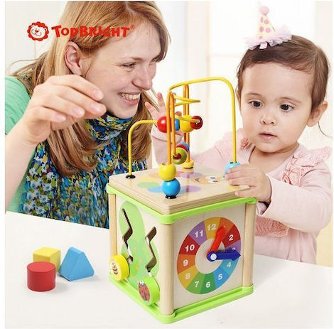 Top Bright Играчка за сортиране на форми Куб Дейности Garden от дърво за 12++ месеца