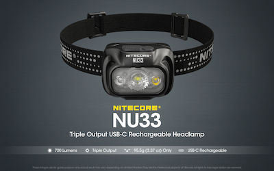 NiteCore Επαναφορτιζόμενος Φακός Κεφαλής LED Αδιάβροχος IP66 με Μέγιστη Φωτεινότητα 700lm NU33