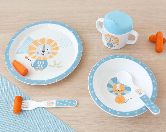 Kiokids Feeding Set Lion made of Melamine Blue 5pcs