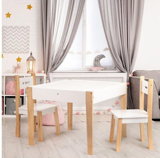 Măsuță de copii din lemn cu două scaune Set Masă cu Scaune pentru Copii din Lemn Alb Ecotoys