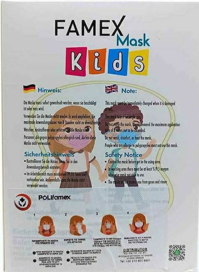 Famex Disposable Protective Mask FFP2 NR Kids White with Pink Hearts 1200pcs