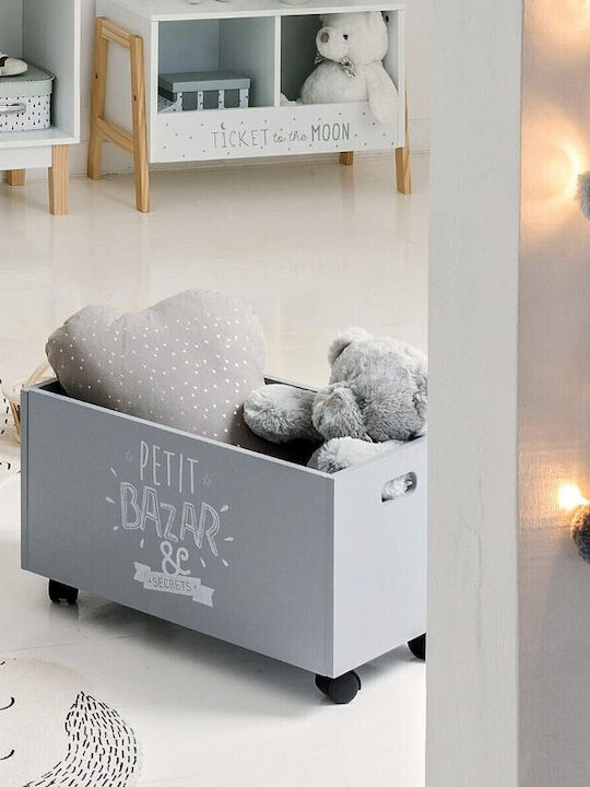 Atmosphera Kinder Aufbewahrungsbox aus Holz Roulettes Trunk Gray 48x28x28.5cm 1Stück