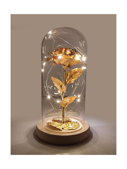 Trandafir Etern Gold 22cm în Yala cu LED