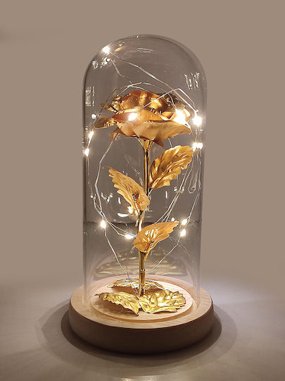 Trandafir Etern Gold 22cm în Yala cu LED