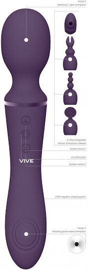 Vive Nami Vibrator Massage Wand, Attachments & Pulsewave Purple 22cm Purple