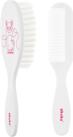 Akuku Baby Brush & Comb Lama White 2 Pieces